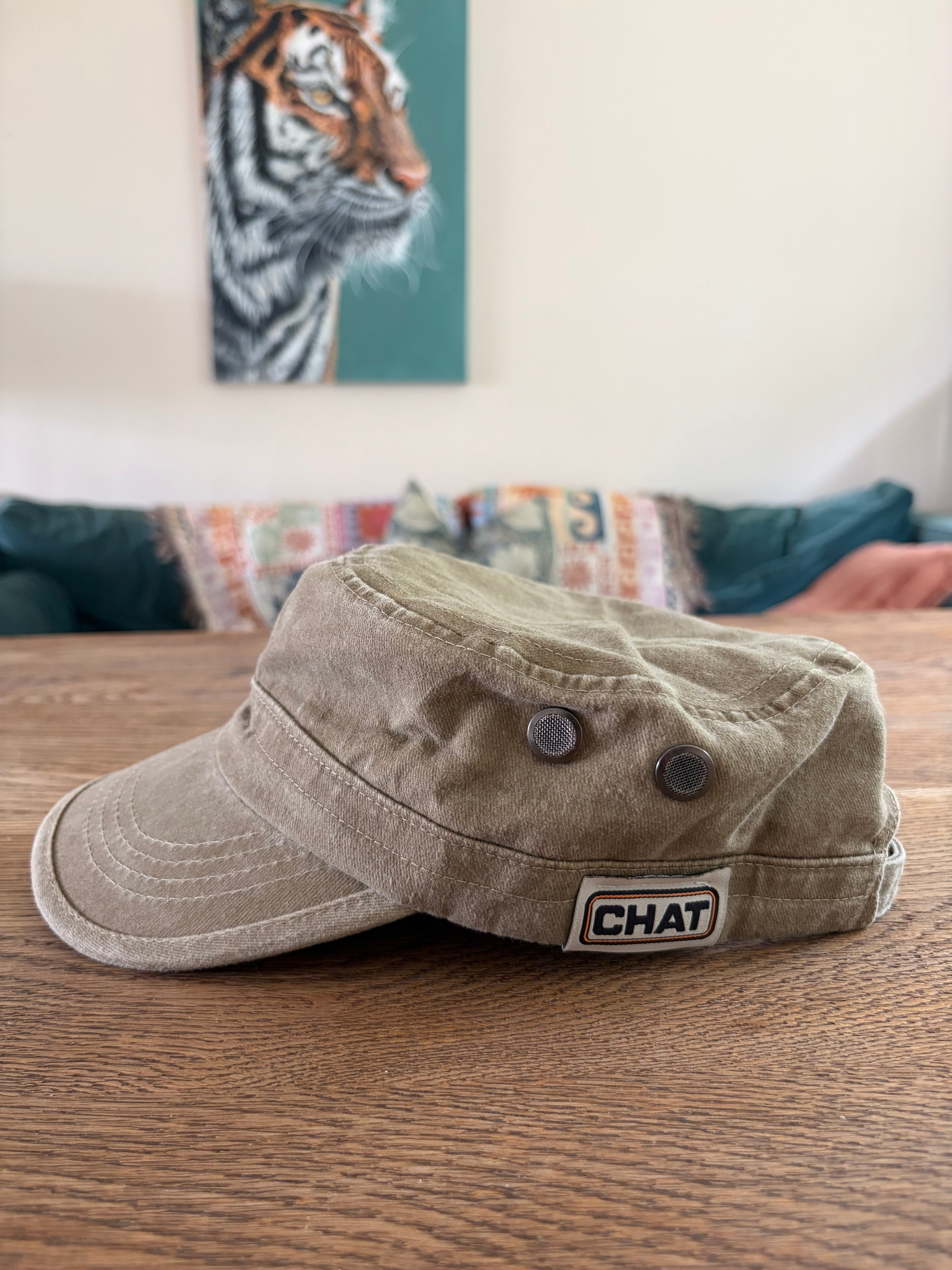 Beige Vintage Y2K Skater Style Cadet Cap in Washed Denim