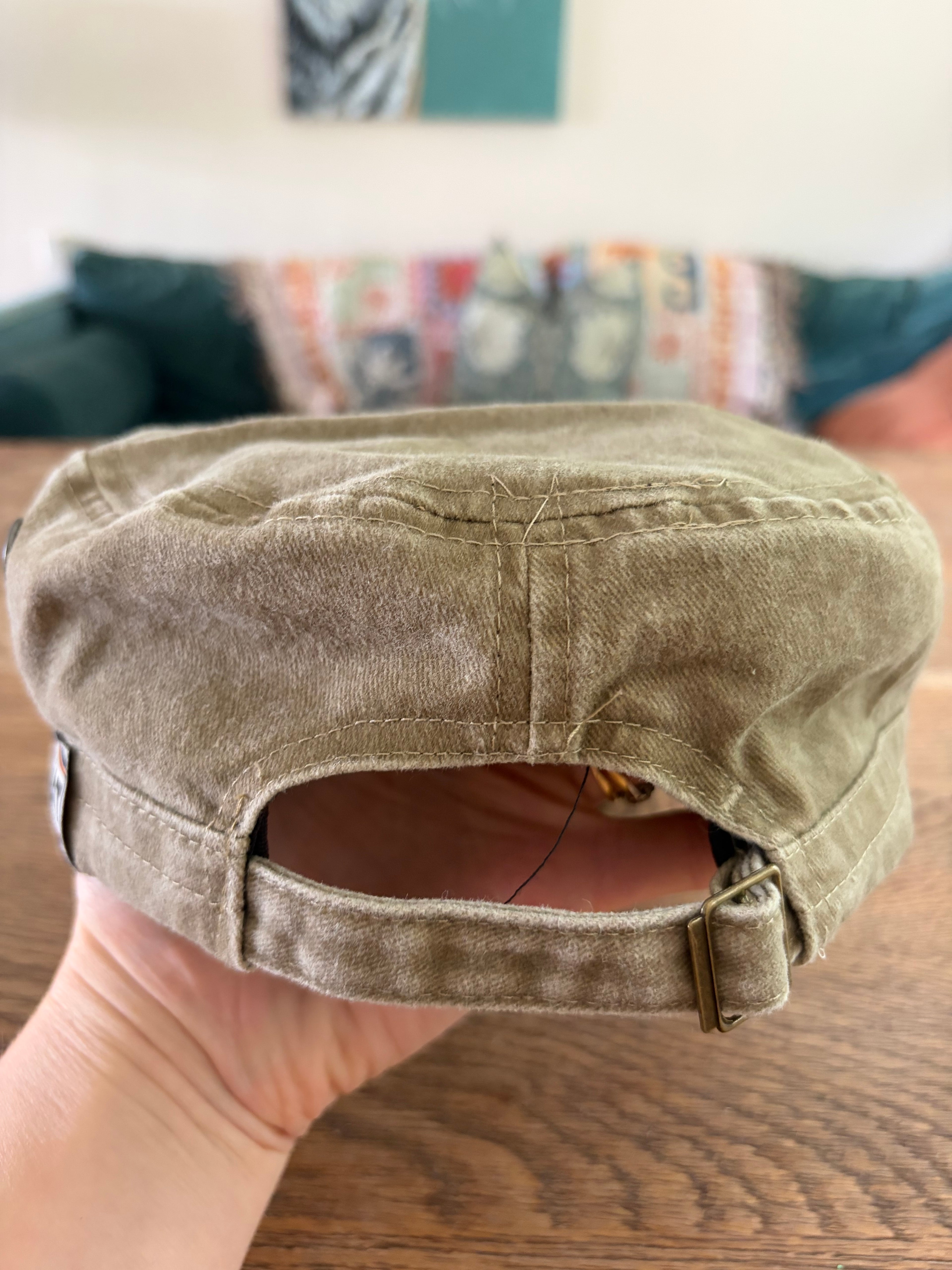 Beige Vintage Y2K Skater Style Cadet Cap in Washed Denim