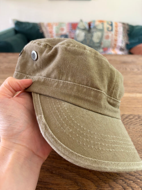 Beige Vintage Y2K Skater Style Cadet Cap in Washed Denim